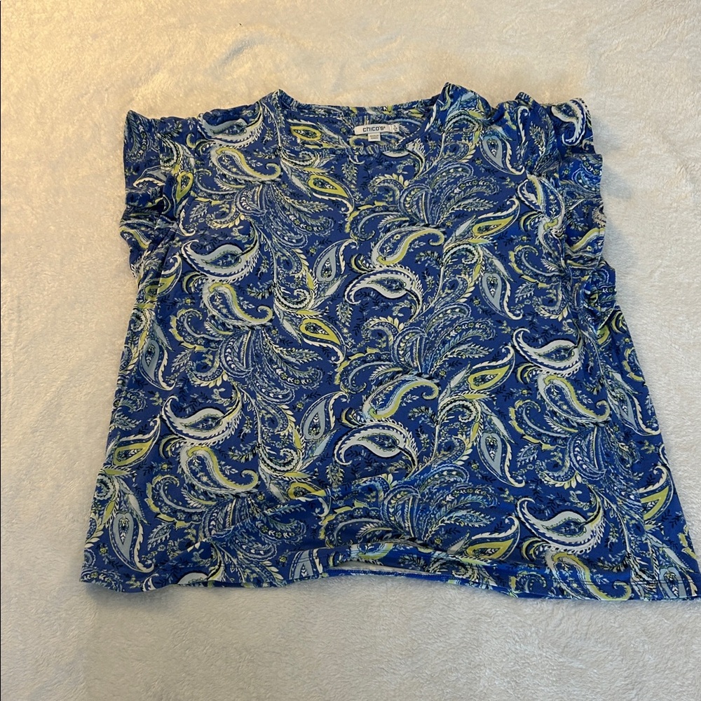 Chico's Blue and Yellow Patterned Top